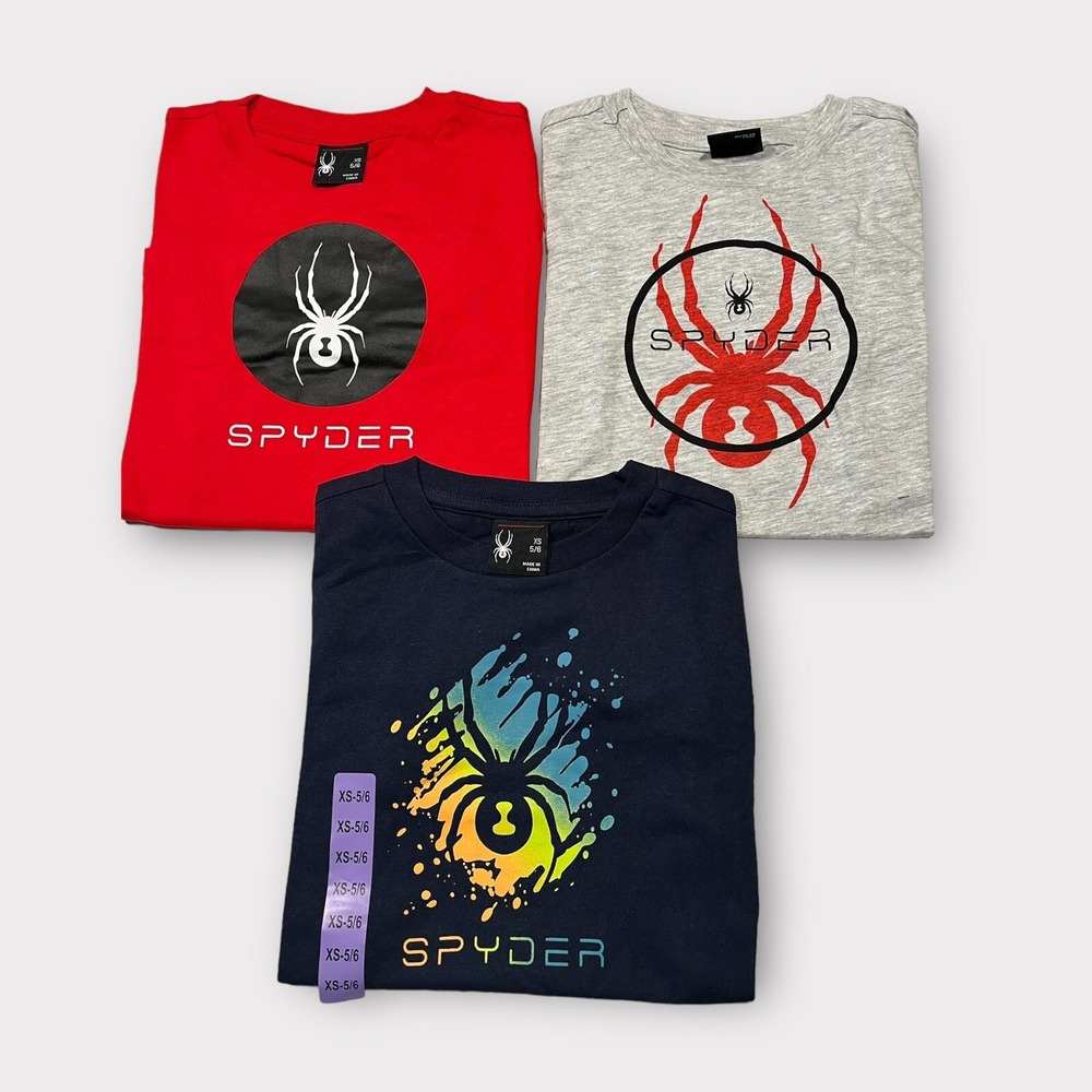 Spyder Boys 3-Pack Graphic T-Shirts Red Navy Grey Size XS 5/6 Cotton Blend